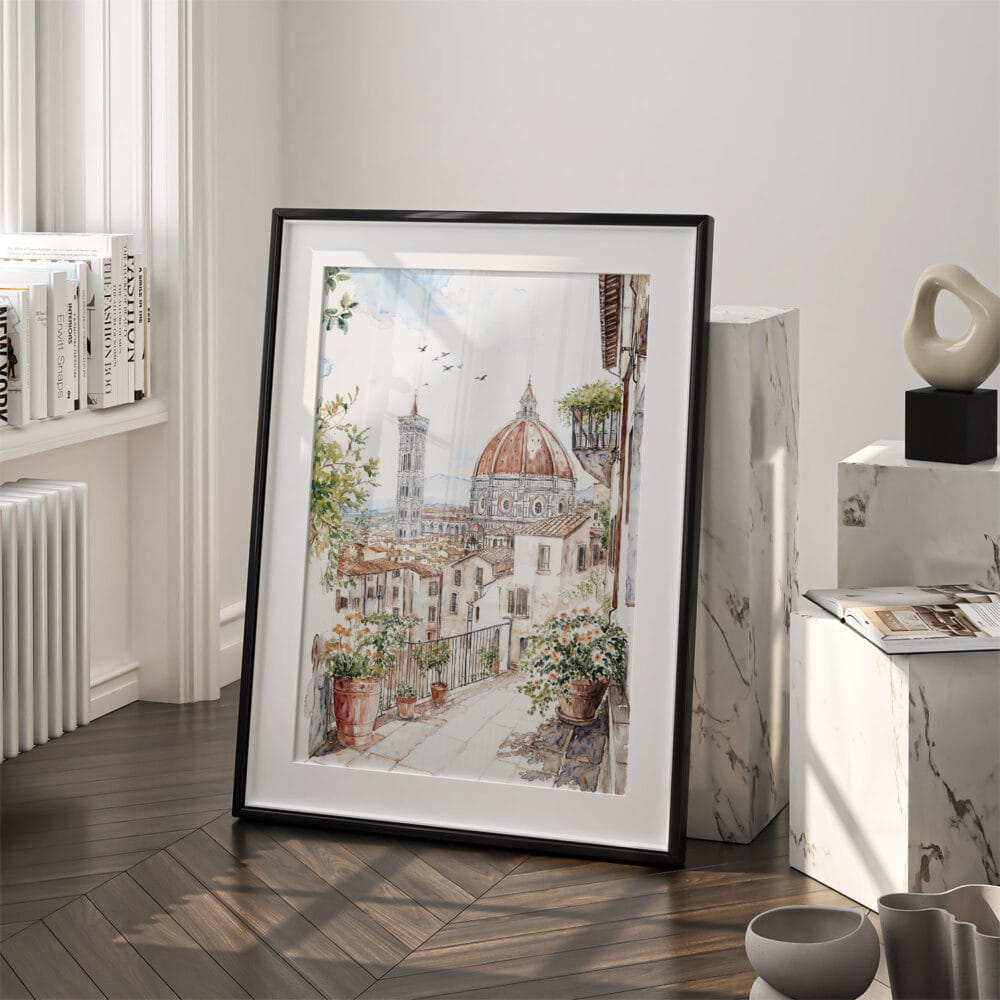 03 - Florence Cathedral Watercolor Art - Digital Downloads - Frame Standing on floor.jpg 03 - Florence Cathedral Watercolor Art - Digital Downloads - Frame Standing on floor.jpg
