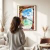 03 - Framed Dry Tortugas National Park Watercolor Wall Art - In Living Room with Woman Looking at it - Portrait.jpg