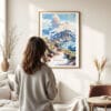 03 - Framed Haleakalā National Park Watercolor Wall Art - In Living Room with Woman Looking at it - Portrait.jpg