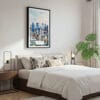 03 - Framed Montreal Skyline Watercolor Canvas Print - Bedroom.jpg