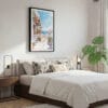 03 - Framed Santorini - Watercolor Canvas Print - Bedroom.jpg