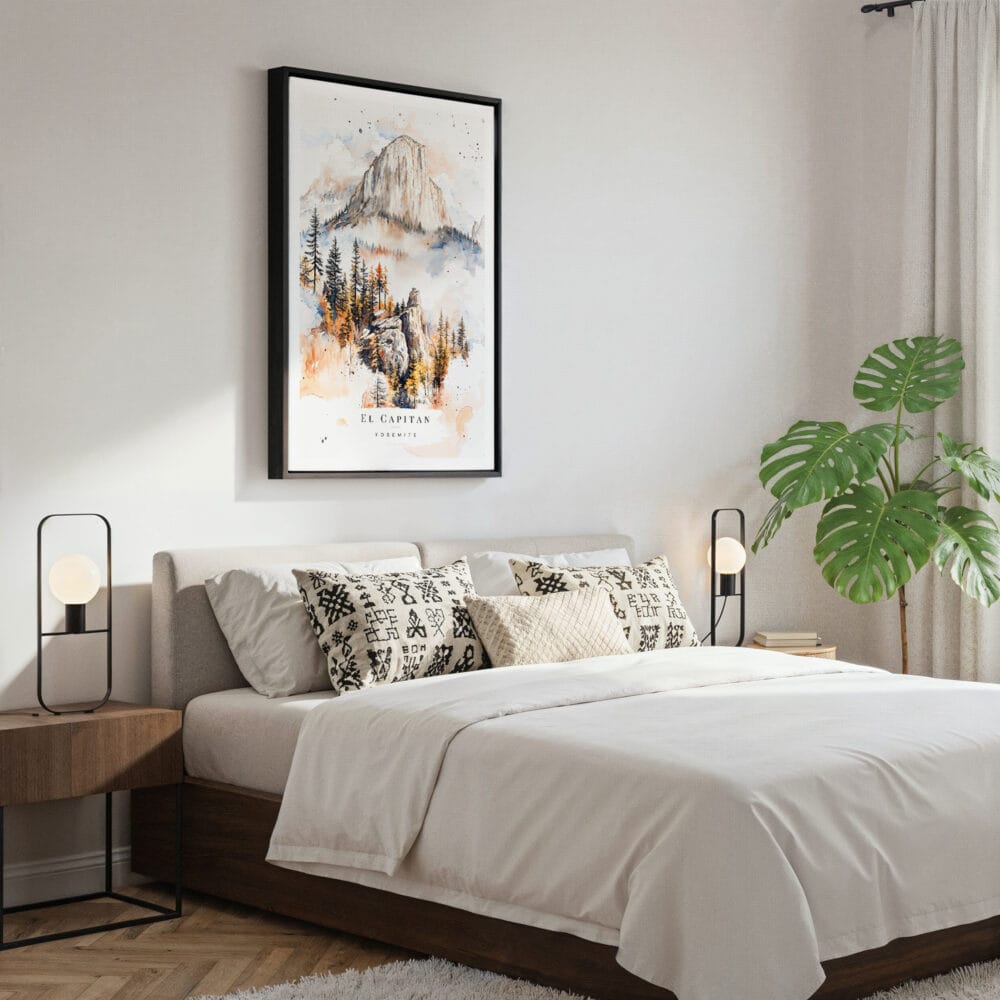 03 - Framed Yosemite El Capitan Watercolor Canvas Print - Bedroom.jpg 03 - Framed Yosemite El Capitan Watercolor Canvas Print - Bedroom.jpg