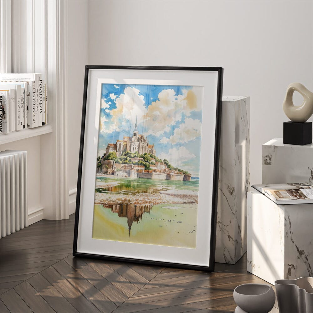 03 - France Mont Saint Michel Watercolor Art - Digital Downloads - Frame Standing on floor.jpg 03 - France Mont Saint Michel Watercolor Art - Digital Downloads - Frame Standing on floor.jpg