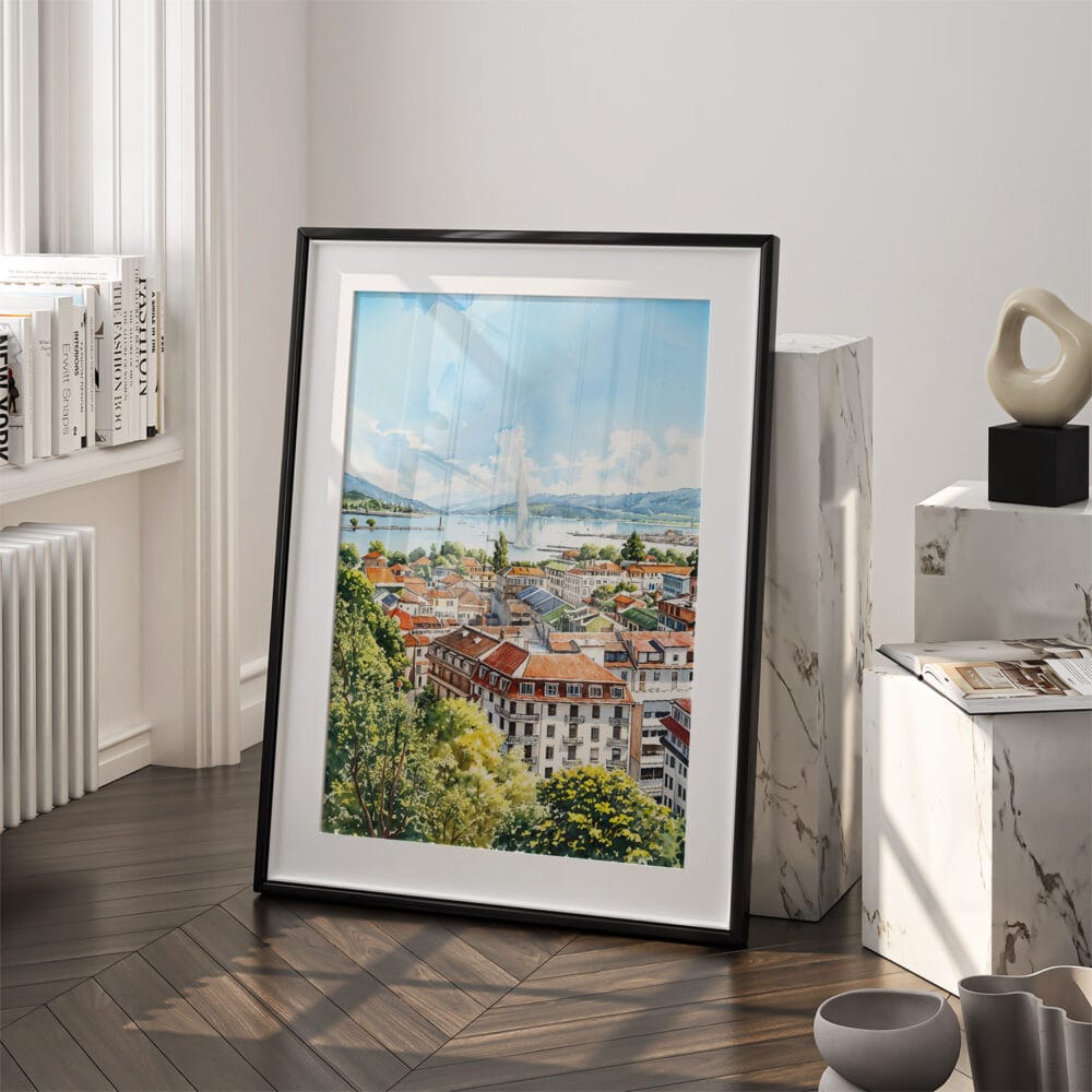 03 - Geneva Switzerland Watercolor Art - Digital Downloads - Frame Standing on floor.jpg 03 - Geneva Switzerland Watercolor Art - Digital Downloads - Frame Standing on floor.jpg