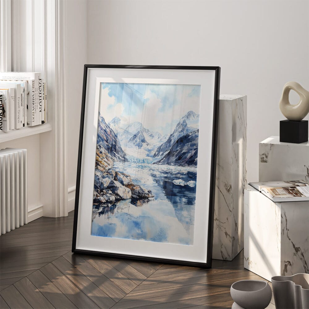 03 - Glacier Bay National Park Watercolor Art - Digital Downloads - Frame Standing on floor.jpg 03 - Glacier Bay National Park Watercolor Art - Digital Downloads - Frame Standing on floor.jpg