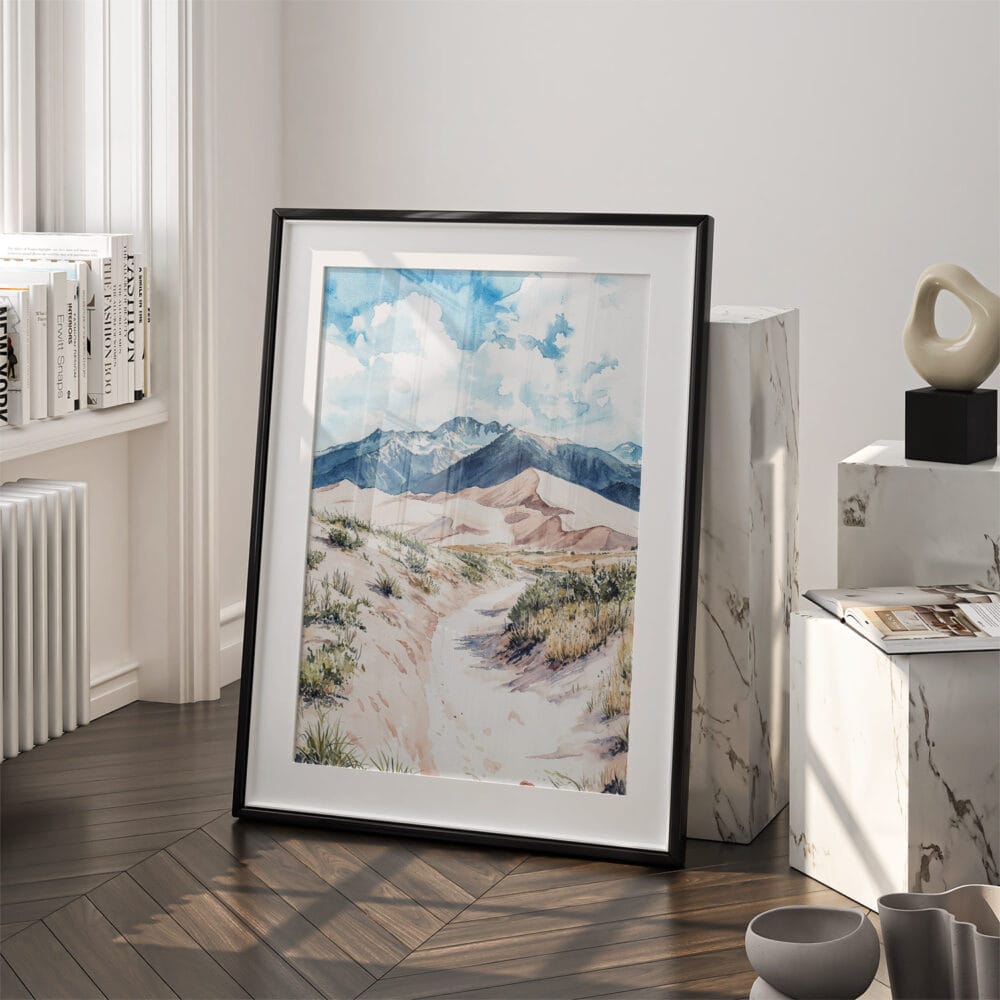 03 - Great Sand Dunes Watercolor Art - Digital Downloads - Frame Standing on floor.jpg 03 - Great Sand Dunes Watercolor Art - Digital Downloads - Frame Standing on floor.jpg