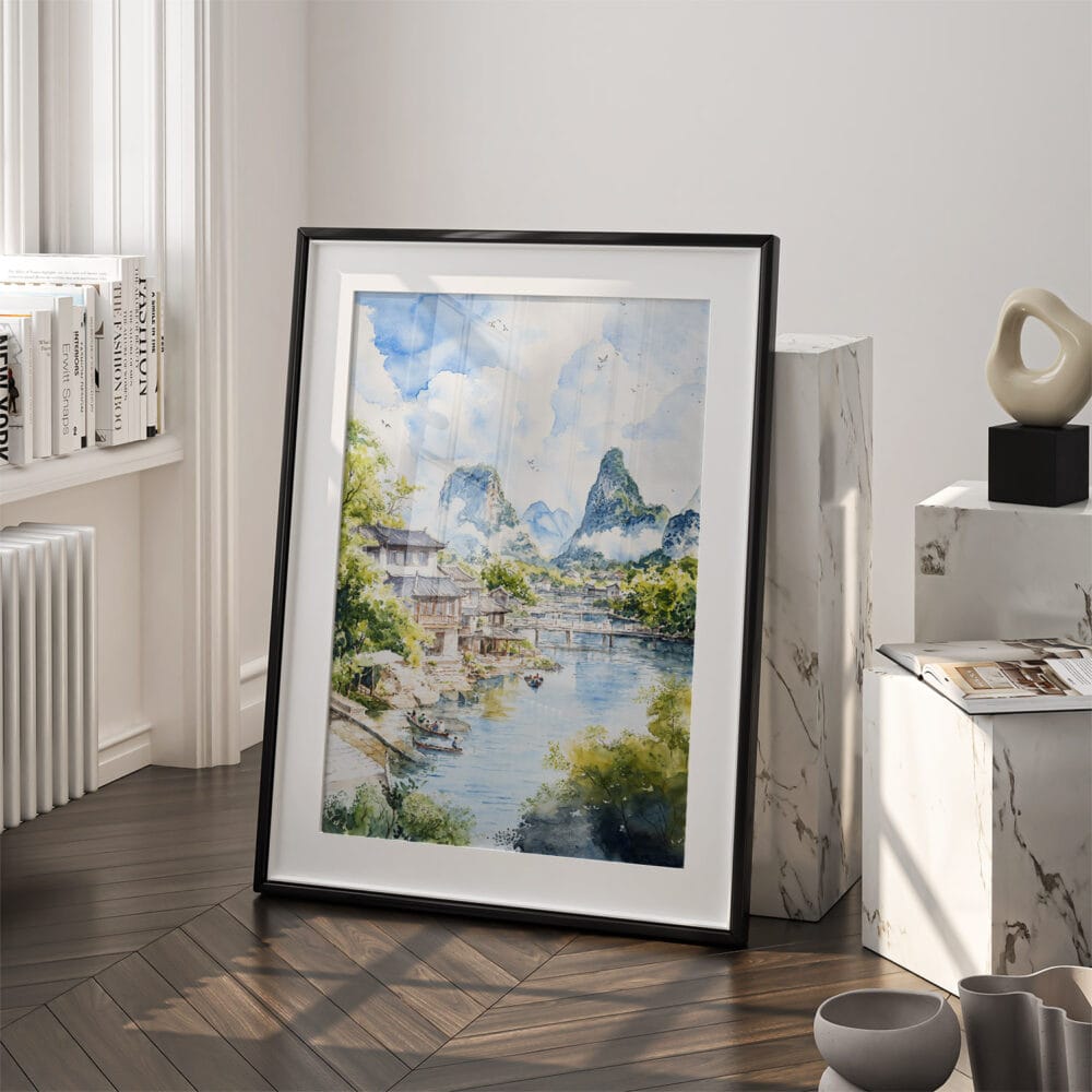 03 - Guilin China Watercolor Art - Digital Downloads - Frame Standing on floor.jpg 03 - Guilin China Watercolor Art - Digital Downloads - Frame Standing on floor.jpg