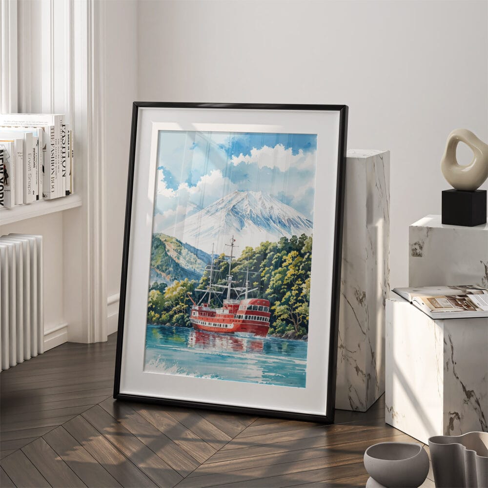 03 - Hakone with Mount Fuji Watercolor Art - Digital Downloads - Frame Standing on floor.jpg 03 - Hakone with Mount Fuji Watercolor Art - Digital Downloads - Frame Standing on floor.jpg