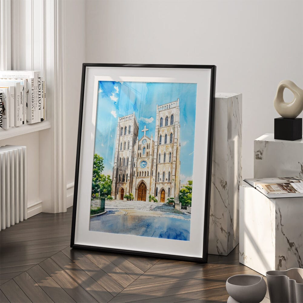03 - Hanoi St Josephs Cathedral Watercolor Art - Digital Downloads - Frame Standing on floor.jpg 03 - Hanoi St Josephs Cathedral Watercolor Art - Digital Downloads - Frame Standing on floor.jpg