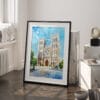 03 - Hanoi St Josephs Cathedral Watercolor Art - Digital Downloads - Frame Standing on floor.jpg