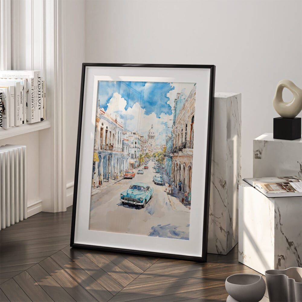 03 - Havana Cuba Watercolor Art - Digital Downloads - Frame Standing on floor.jpg 03 - Havana Cuba Watercolor Art - Digital Downloads - Frame Standing on floor.jpg