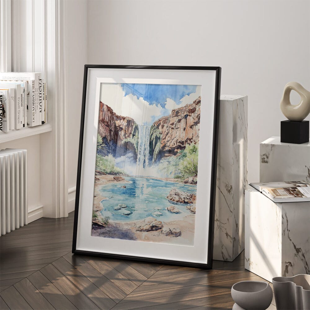 03 - Havasu Falls Watercolor Art - Digital Downloads - Frame Standing on floor.jpg 03 - Havasu Falls Watercolor Art - Digital Downloads - Frame Standing on floor.jpg
