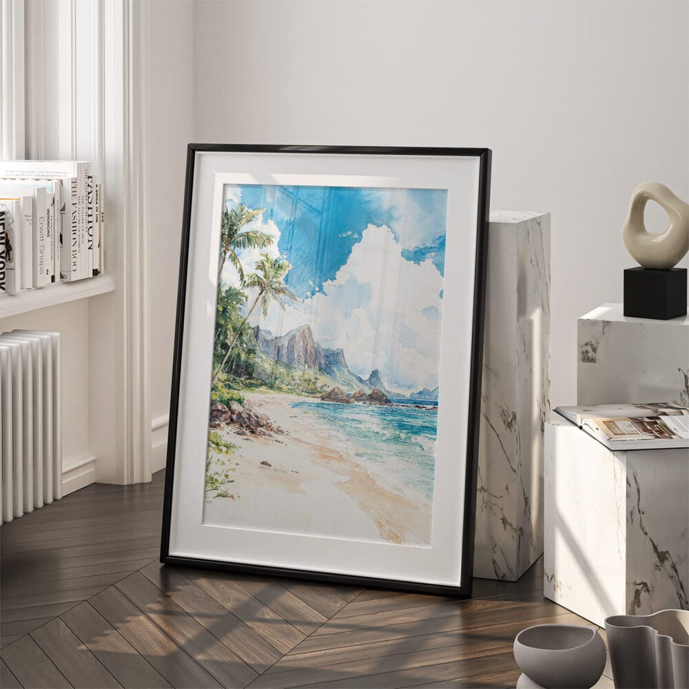 03 - Hawaii - Kauai Watercolor Art - Digital Downloads - Frame Standing on floor.jpg 03 - Hawaii - Kauai Watercolor Art - Digital Downloads - Frame Standing on floor.jpg