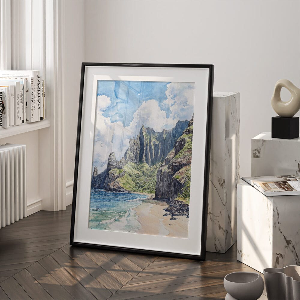 03 - Hawaii - Nā Pali Watercolor Art - Digital Downloads - Frame Standing on floor.jpg 03 - Hawaii - Nā Pali Watercolor Art - Digital Downloads - Frame Standing on floor.jpg