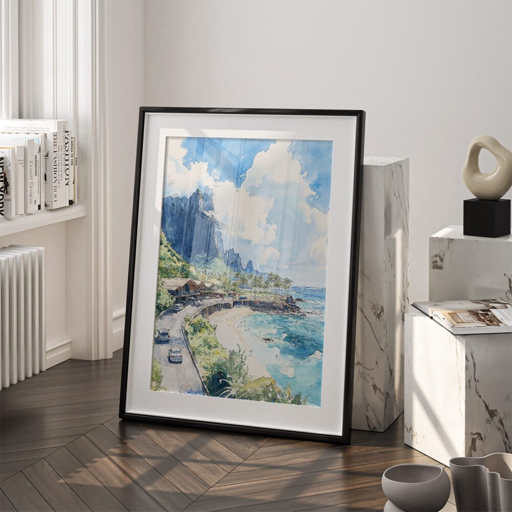 03 - Hawaii - Napali Watercolor Art - Digital Downloads - Frame Standing on floor.jpg 03 - Hawaii - Napali Watercolor Art - Digital Downloads - Frame Standing on floor.jpg