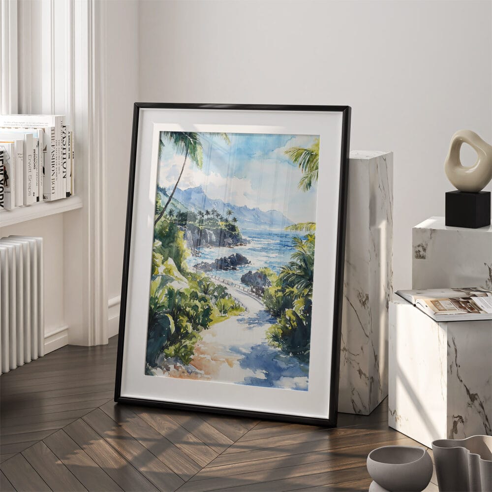 03 - Hawaii Road to Hana Watercolor Art - Digital Downloads - Frame Standing on floor.jpg 03 - Hawaii Road to Hana Watercolor Art - Digital Downloads - Frame Standing on floor.jpg