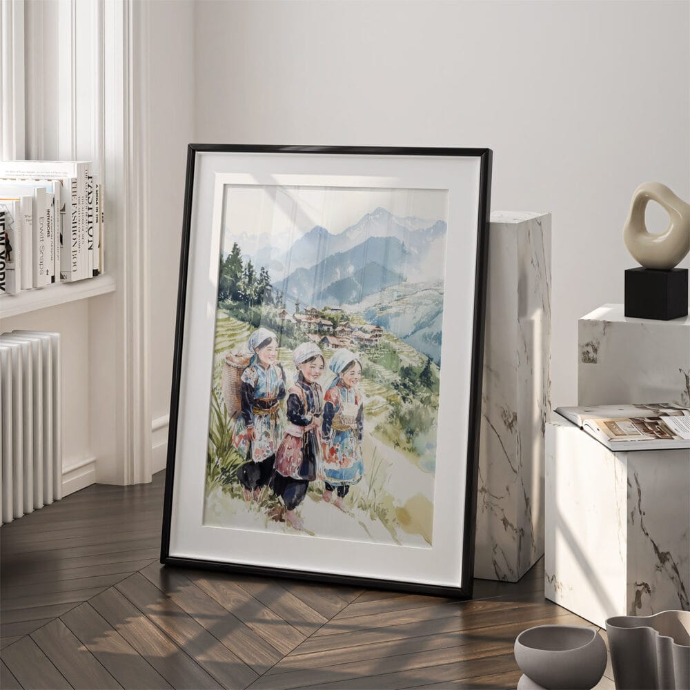 03 - Hmong People in Sapa Vietnam Watercolor Art - Digital Downloads - Frame Standing on floor.jpg 03 - Hmong People in Sapa Vietnam Watercolor Art - Digital Downloads - Frame Standing on floor.jpg
