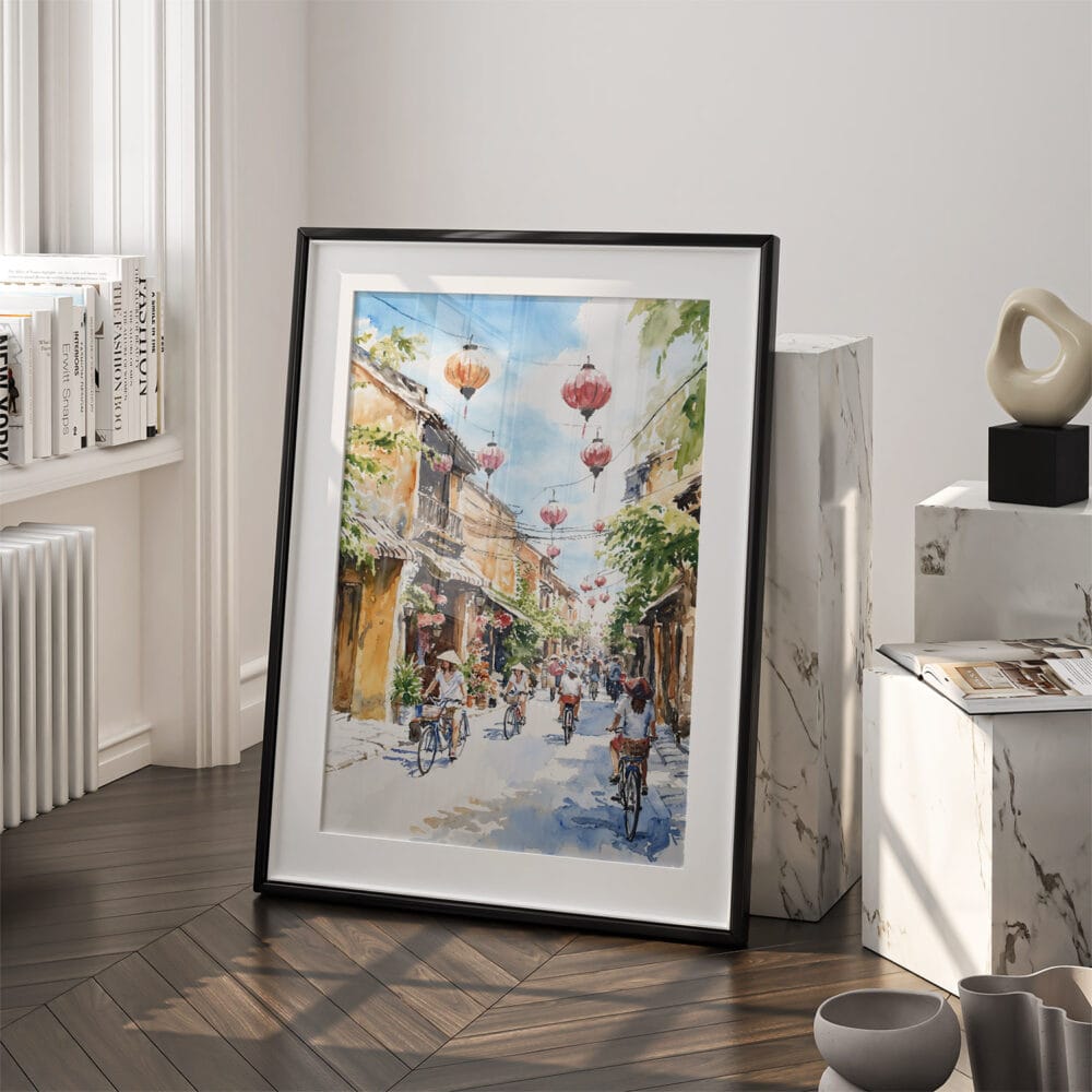 03 - Hoi An Vietnam Watercolor Art - Digital Downloads - Frame Standing on floor.jpg 03 - Hoi An Vietnam Watercolor Art - Digital Downloads - Frame Standing on floor.jpg