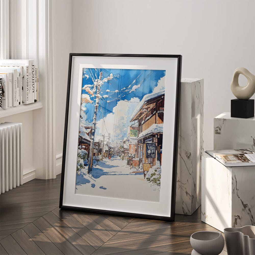 03 - Hokkaido Village Watercolor Art - Digital Downloads - Frame Standing on floor.jpg 03 - Hokkaido Village Watercolor Art - Digital Downloads - Frame Standing on floor.jpg