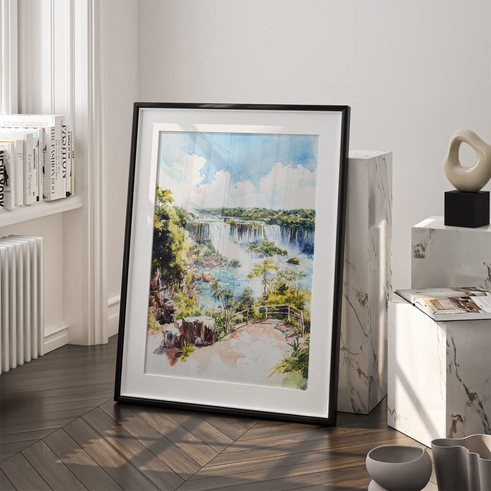 03 - Iguazu Falls Watercolor Art - Digital Downloads - Frame Standing on floor.jpg 03 - Iguazu Falls Watercolor Art - Digital Downloads - Frame Standing on floor.jpg