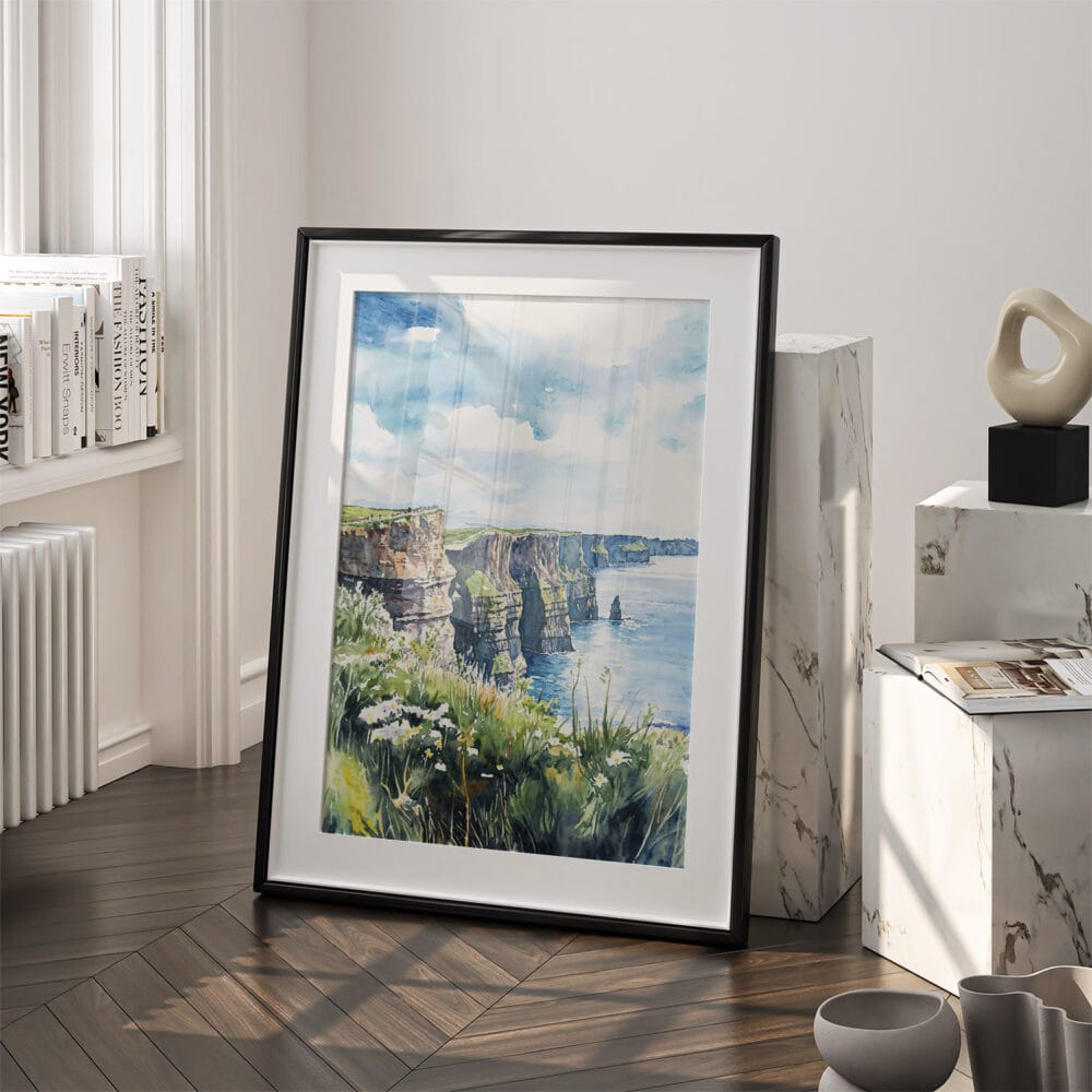03 - Ireland - Cliffs of Moher Watercolor Art - Digital Downloads - Frame Standing on floor.jpg 03 - Ireland - Cliffs of Moher Watercolor Art - Digital Downloads - Frame Standing on floor.jpg