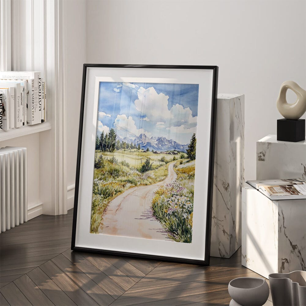 03 - Jackson Hole watercolor Art - Digital Downloads - Frame Standing on floor.jpg 03 - Jackson Hole watercolor Art - Digital Downloads - Frame Standing on floor.jpg