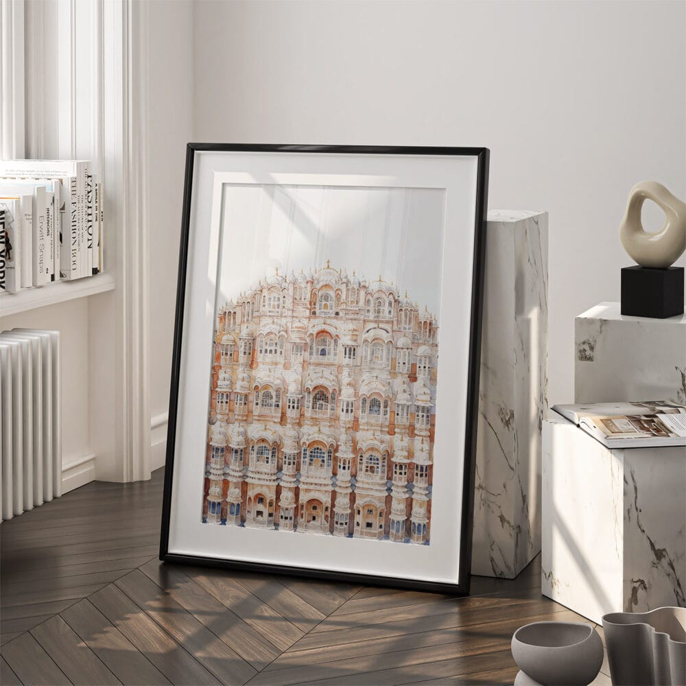03 - Jaipur Palace of the winds Watercolor Art - Digital Downloads - Frame Standing on floor.jpg 03 - Jaipur Palace of the winds Watercolor Art - Digital Downloads - Frame Standing on floor.jpg