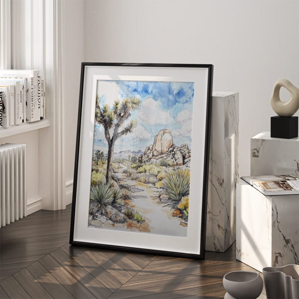 03 - Joshua Tree National Park Watercolor Art - Digital Downloads - Frame Standing on floor.jpg 03 - Joshua Tree National Park Watercolor Art - Digital Downloads - Frame Standing on floor.jpg