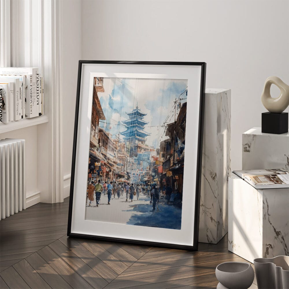 03 - Kathmandu Nepal Watercolor Art - Digital Downloads - Frame Standing on floor.jpg 03 - Kathmandu Nepal Watercolor Art - Digital Downloads - Frame Standing on floor.jpg