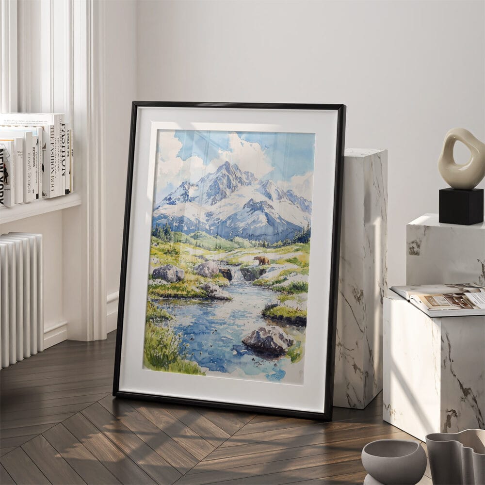 03 - Katmai National Park Watercolor Art - Digital Downloads - Frame Standing on floor.jpg 03 - Katmai National Park Watercolor Art - Digital Downloads - Frame Standing on floor.jpg