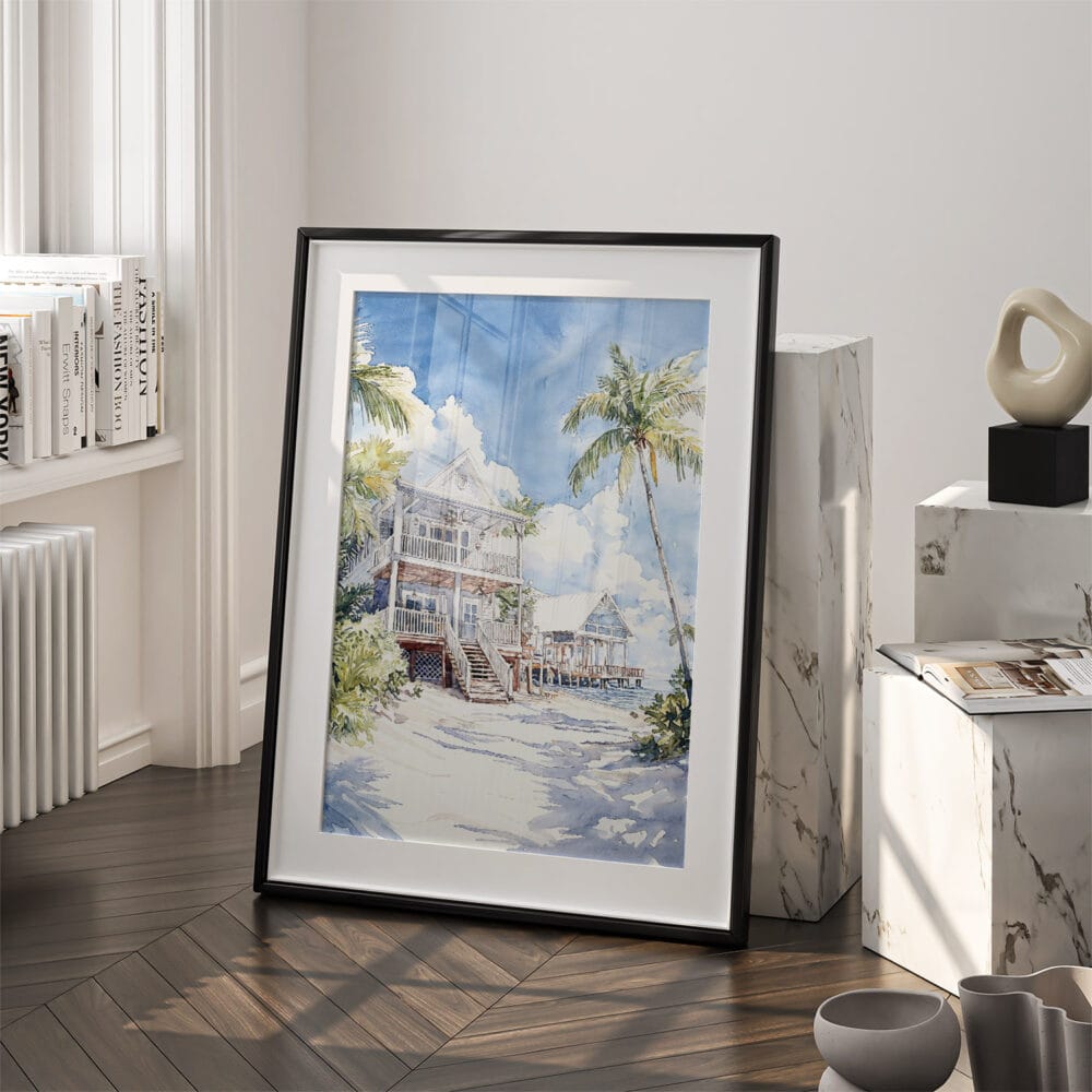03 - Key West Beach House Watercolor Art - Digital Downloads - Frame Standing on floor.jpg 03 - Key West Beach House Watercolor Art - Digital Downloads - Frame Standing on floor.jpg