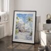 03 - Key West Beach House Watercolor Art - Digital Downloads - Frame Standing on floor.jpg