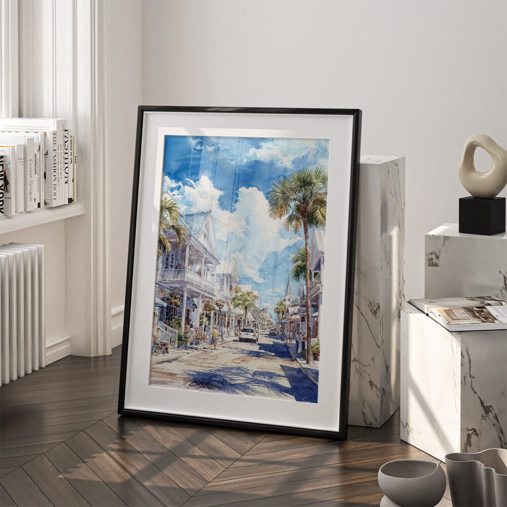 03 - Key West - Duval street Watercolor Art - Digital Downloads - Frame Standing on floor.jpg 03 - Key West - Duval street Watercolor Art - Digital Downloads - Frame Standing on floor.jpg