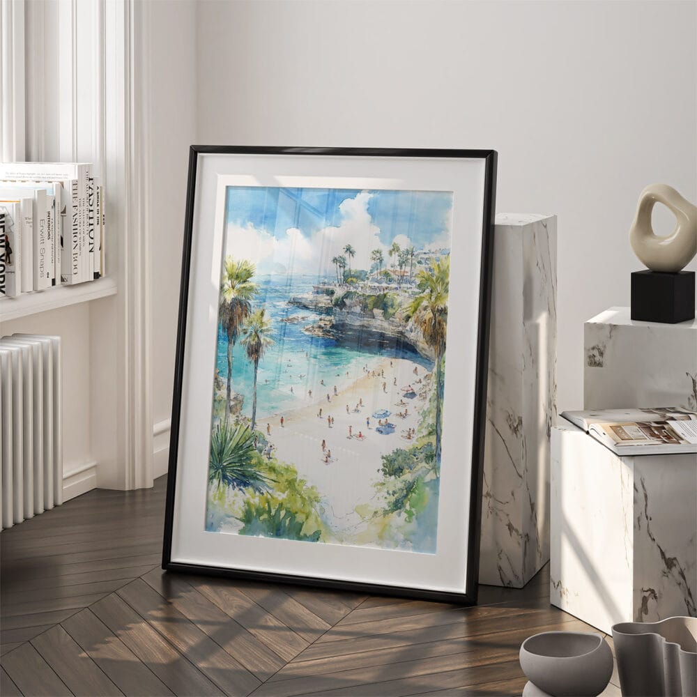 03 - La Jolla Beach Watercolor Art - Digital Downloads - Frame Standing on floor.jpg 03 - La Jolla Beach Watercolor Art - Digital Downloads - Frame Standing on floor.jpg