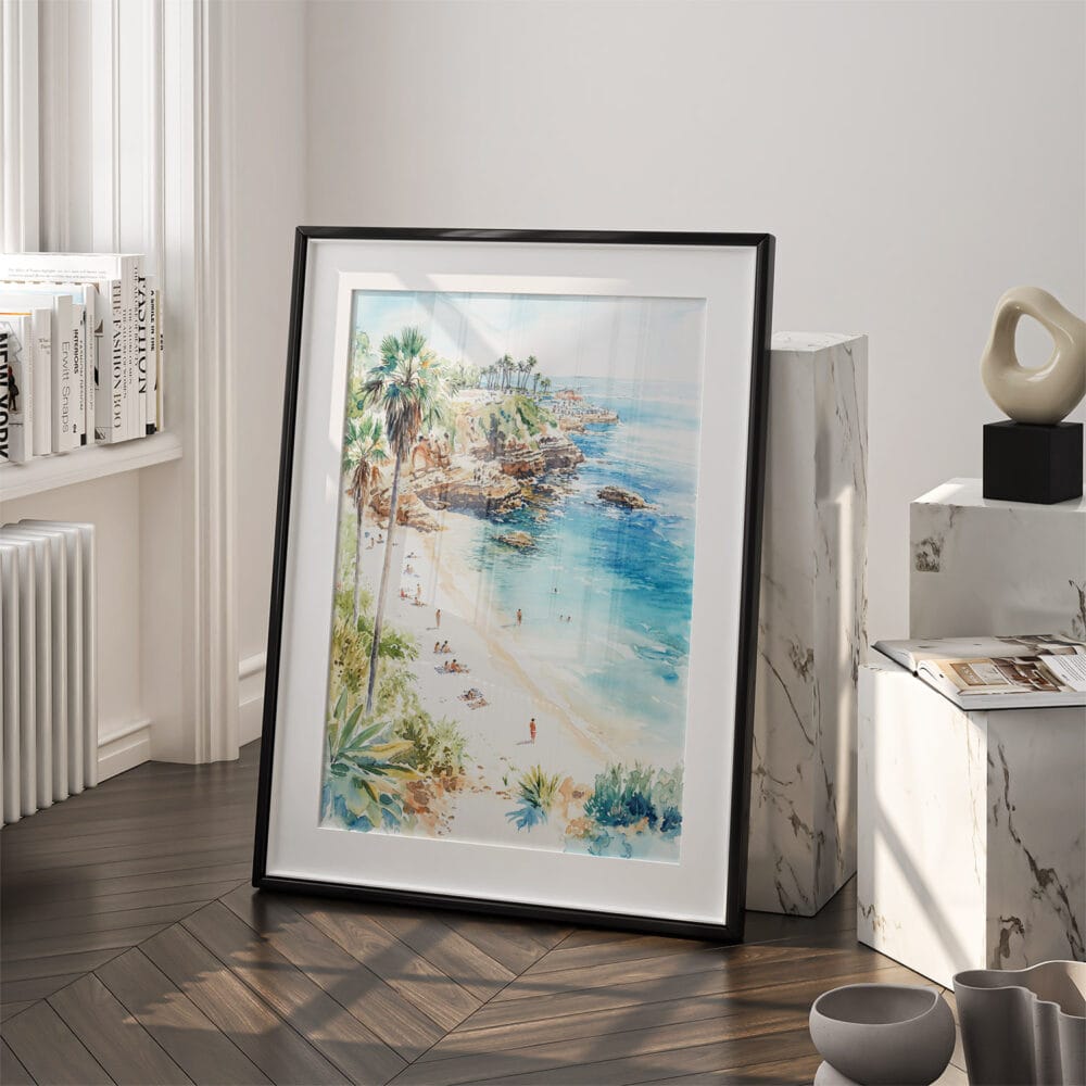 03 - La Jolla Cove Watercolor Art - Digital Downloads - Frame Standing on floor.jpg 03 - La Jolla Cove Watercolor Art - Digital Downloads - Frame Standing on floor.jpg