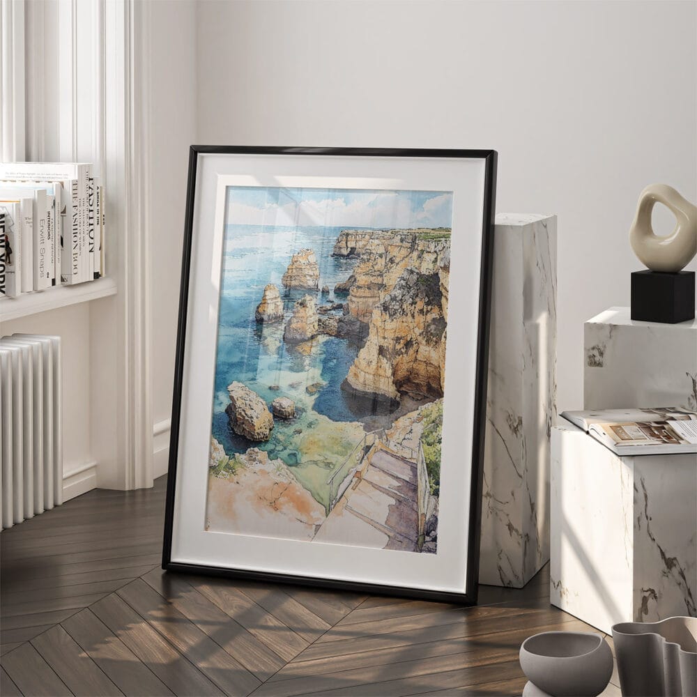 03 - Lagos Portgual Cliffs Watercolor Art - Digital Downloads - Frame Standing on floor.jpg 03 - Lagos Portgual Cliffs Watercolor Art - Digital Downloads - Frame Standing on floor.jpg