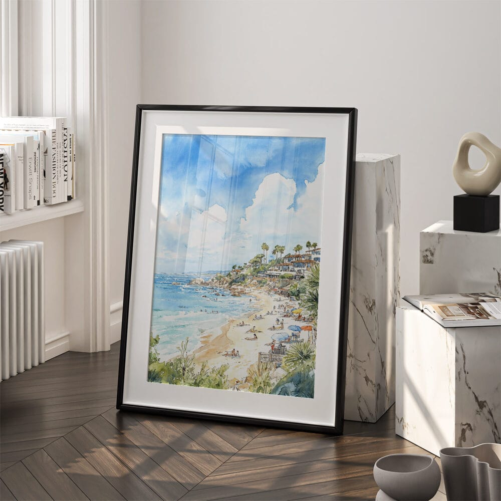 03 - Laguna Beach Watercolor Art - Digital Downloads - Frame Standing on floor.jpg 03 - Laguna Beach Watercolor Art - Digital Downloads - Frame Standing on floor.jpg