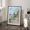 03 - Lake Tahoe Cabin Watercolor Art - Digital Downloads - Frame Standing on floor.jpg