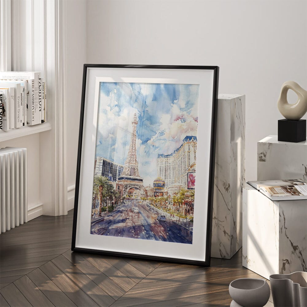 03 - Las Vegas Watercolor Art - Digital Downloads - Frame Standing on floor.jpg 03 - Las Vegas Watercolor Art - Digital Downloads - Frame Standing on floor.jpg