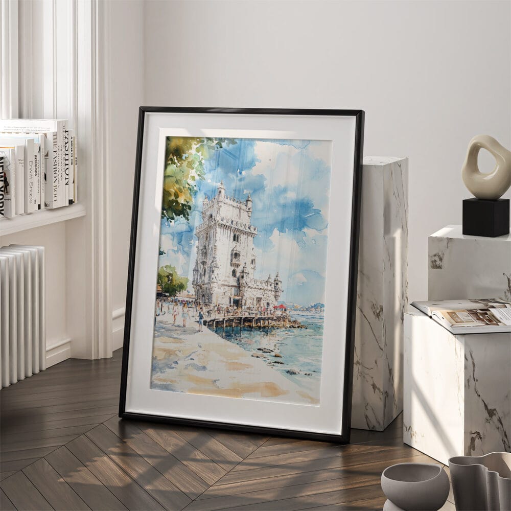 03 - Lisboa Torre de Belém Watercolor Art - Digital Downloads - Frame Standing on floor.jpg 03 - Lisboa Torre de Belém Watercolor Art - Digital Downloads - Frame Standing on floor.jpg