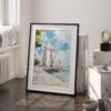 03 - Lisboa Torre de Belém Watercolor Art - Digital Downloads - Frame Standing on floor.jpg