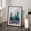 03 - London Business Skyline Watercolor Art - Digital Downloads - Frame Standing on floor.jpg