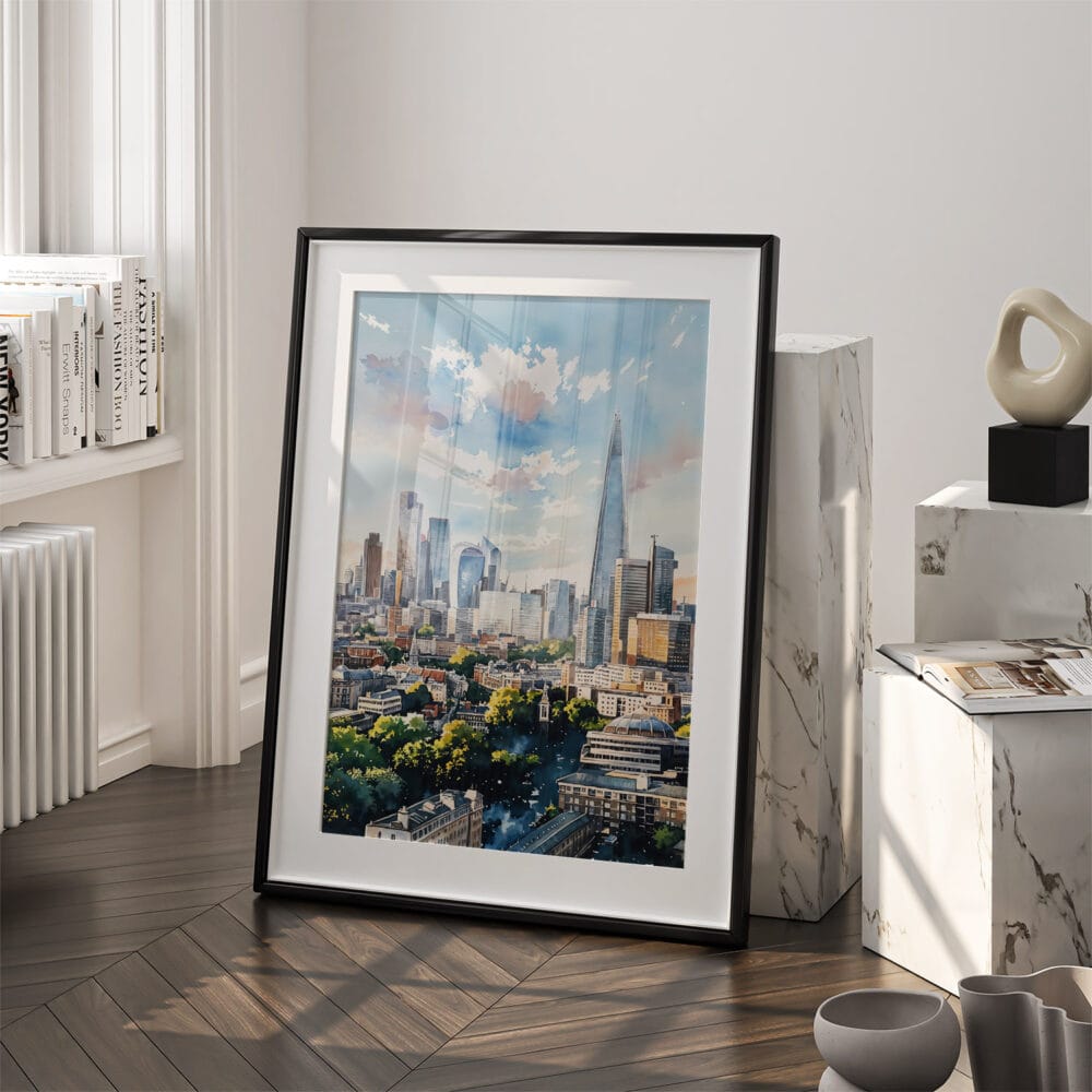 03 - London The Shard Watercolor Art - Digital Downloads - Frame Standing on floor.jpg 03 - London The Shard Watercolor Art - Digital Downloads - Frame Standing on floor.jpg