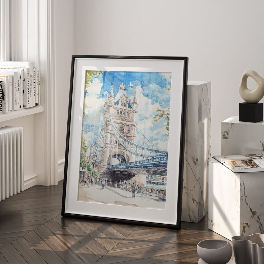03 - London Tower Bridge Watercolor Art - Digital Downloads - Frame Standing on floor.jpg 03 - London Tower Bridge Watercolor Art - Digital Downloads - Frame Standing on floor.jpg