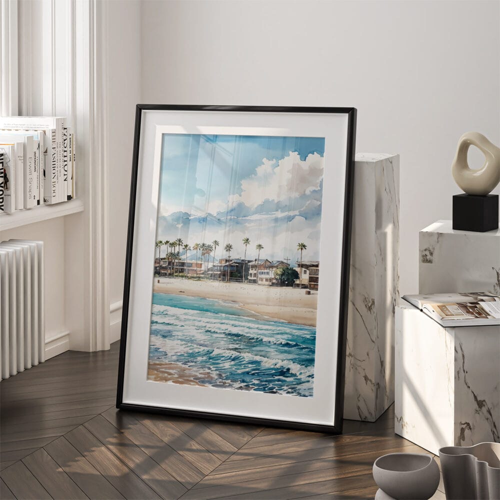 03 - Los Angeles Waterfront Homes Watercolor Art - Digital Downloads - Frame Standing on floor.jpg 03 - Los Angeles Waterfront Homes Watercolor Art - Digital Downloads - Frame Standing on floor.jpg