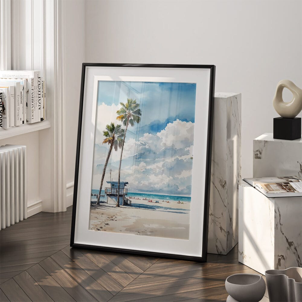 03 - Los Angeles beach lifeguard tower Watercolor Art - Digital Downloads - Frame Standing on floor.jpg 03 - Los Angeles beach lifeguard tower Watercolor Art - Digital Downloads - Frame Standing on floor.jpg
