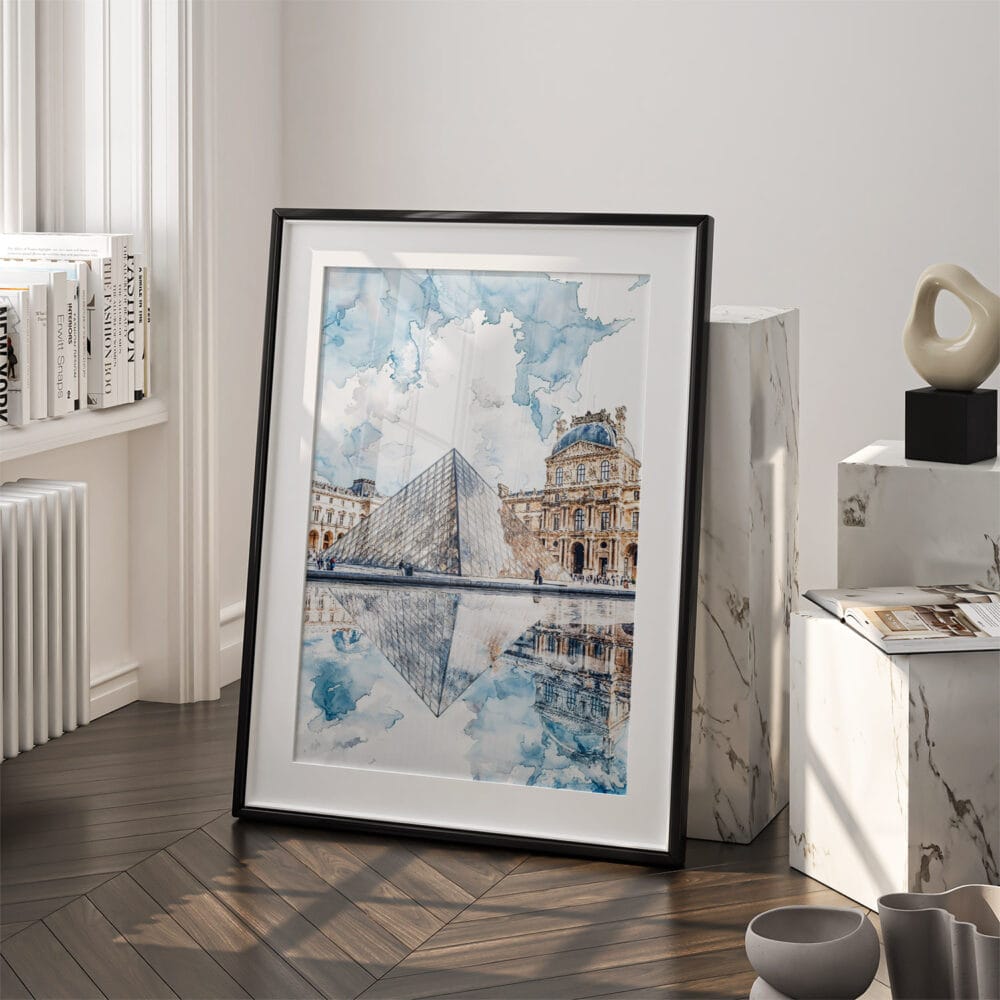 03 - Louvre Watercolor Art - Digital Downloads - Frame Standing on floor.jpg 03 - Louvre Watercolor Art - Digital Downloads - Frame Standing on floor.jpg