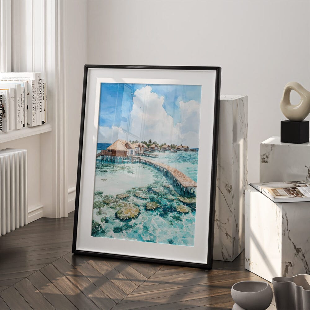 03 - Maldives Watercolor Art - Digital Downloads - Frame Standing on floor.jpg 03 - Maldives Watercolor Art - Digital Downloads - Frame Standing on floor.jpg