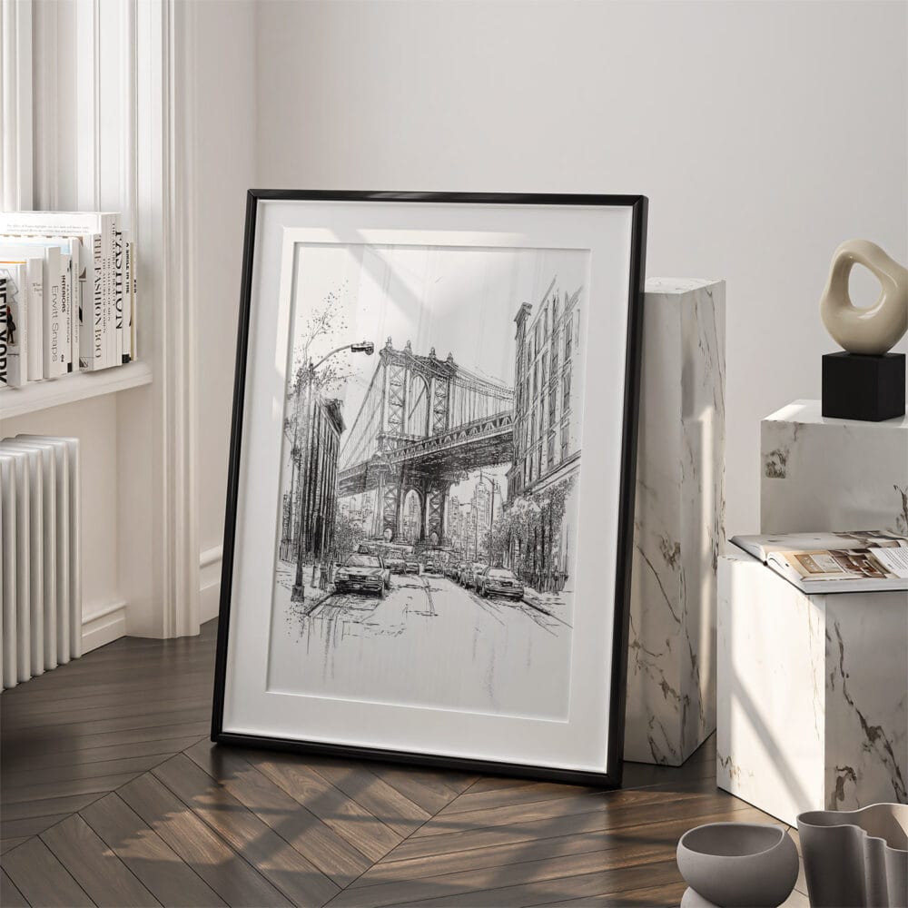 03 - Manhattan bridge - Pencil Drawing Art - Digital Downloads - Frame Standing on floor.jpg 03 - Manhattan bridge - Pencil Drawing Art - Digital Downloads - Frame Standing on floor.jpg