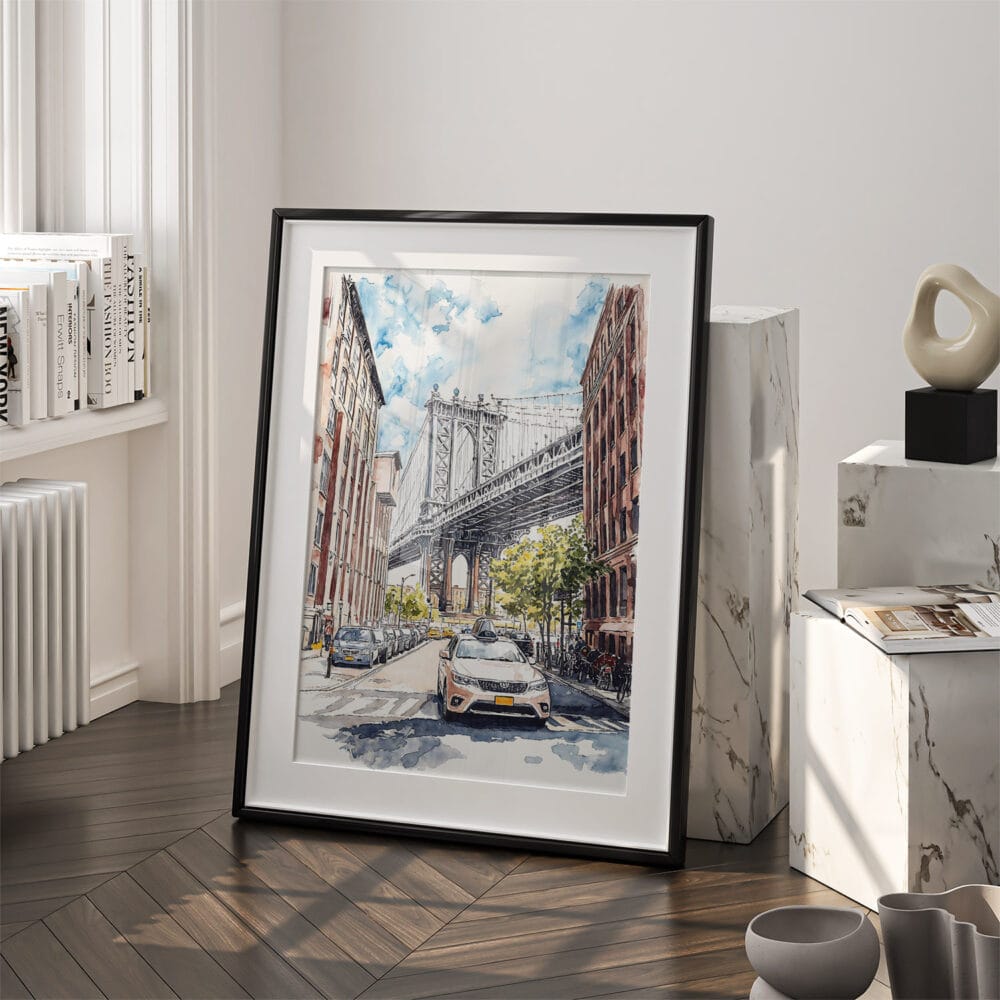03 - Manhattan bridge Watercolor Art - Digital Downloads - Frame Standing on floor.jpg 03 - Manhattan bridge Watercolor Art - Digital Downloads - Frame Standing on floor.jpg